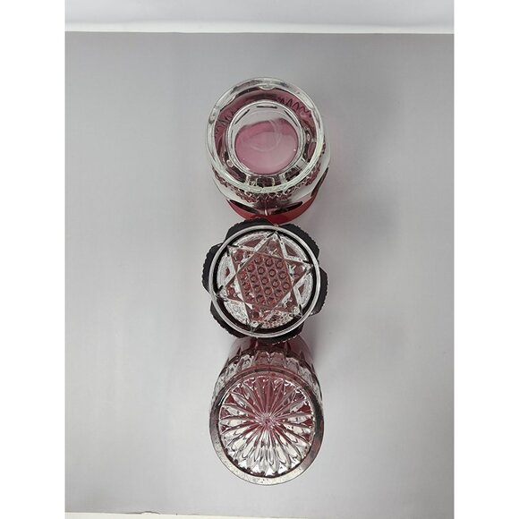 Set Of 3 Antique Ruby Red Souvenir Glasses With Etched Designs & Clear Accents - Picture 6 of 8